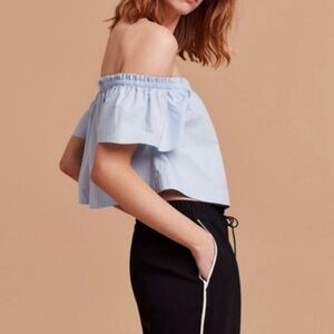 Wilfred Off The Shoulder Crop Top Light Blue Size Small